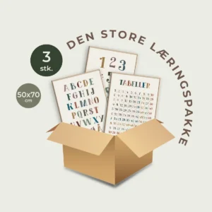 Læringspakke med 3 læringsplakater: Tabel, tal og alfabet